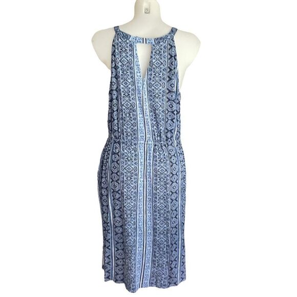 Joan Vass Blue Aztec Print Halter Swing Dress, Cut Back Detail sz large NEW! - Picture 5 of 12
